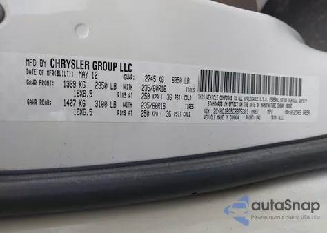 2012 Chrysler Town & Country Touring z USA, uszkodzony, nr VIN 2C4RC1BG5CR376301